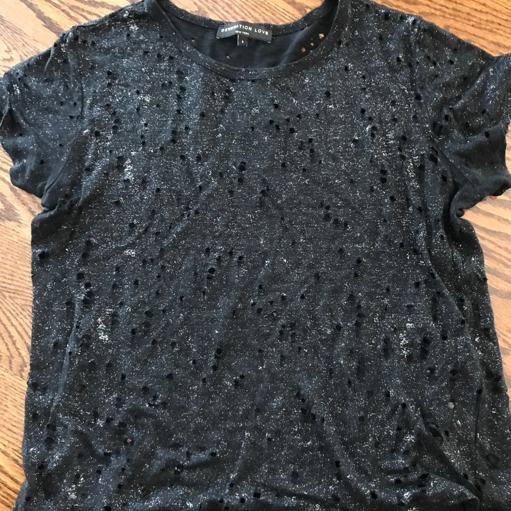Generation Love Small Black Sparkle Tee with Holes